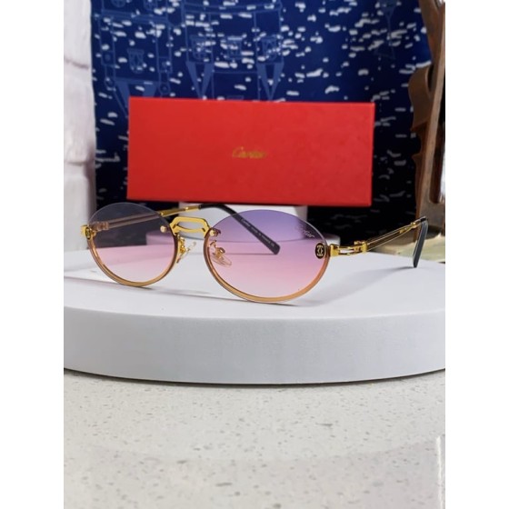 Cartier Gold-Tone Rimless Sunglasses with Pink-Purple Gradient Lenses