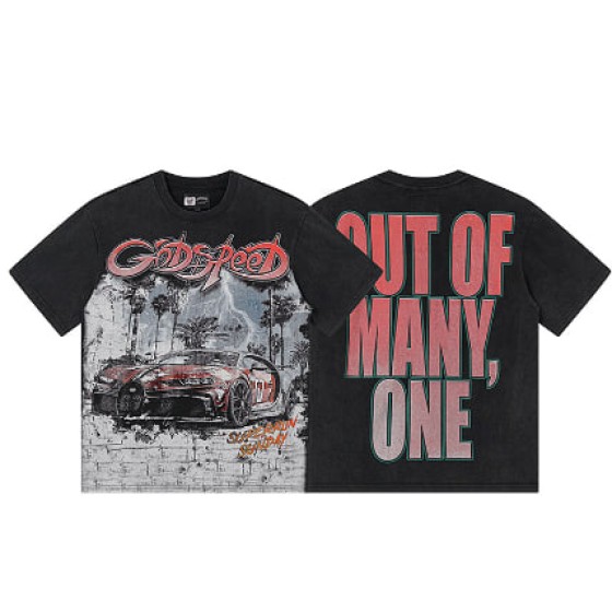 Godspeed American rock street style washed retro short-sleeved T-shirt