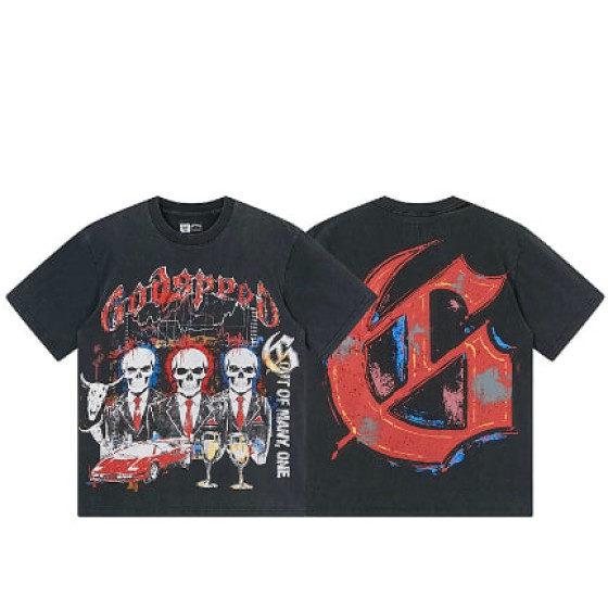 Godspeed American rock street style washed retro short-sleeved T-shirt