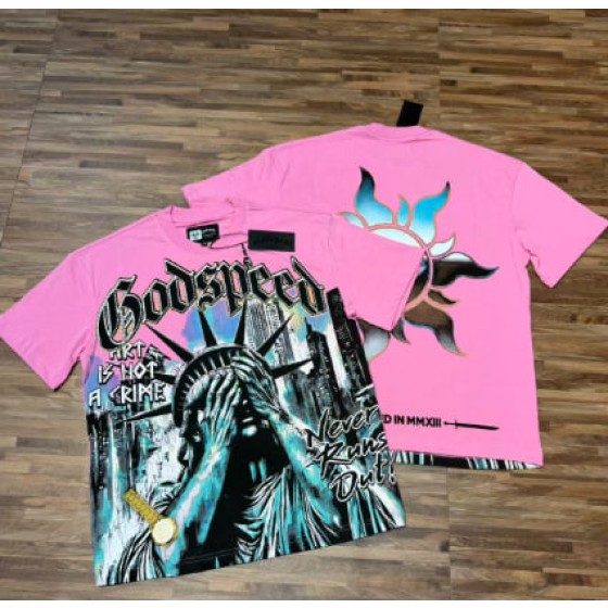 Godspeed American rock street style washed retro short-sleeved T-shirt