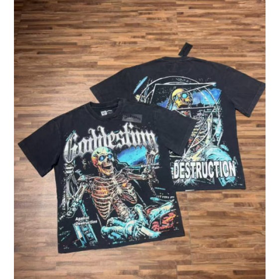 Godspeed American rock street style washed retro short-sleeved T-shirt