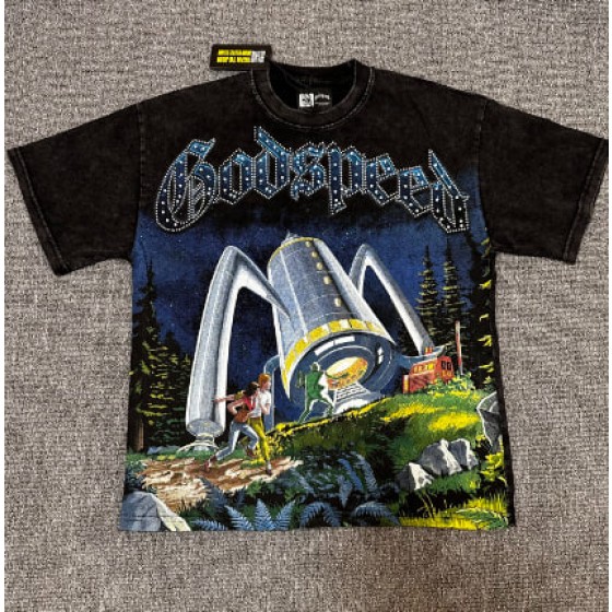 Godspeed American rock street style washed retro short-sleeved T-shirt