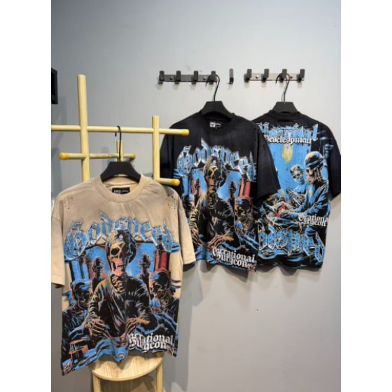 Godspeed American rock street style washed retro short-sleeved T-shirt