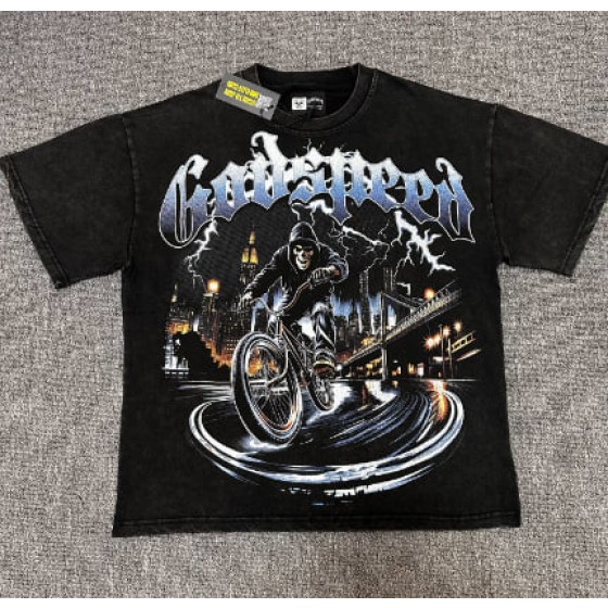 Godspeed American rock street style washed retro short-sleeved T-shirt