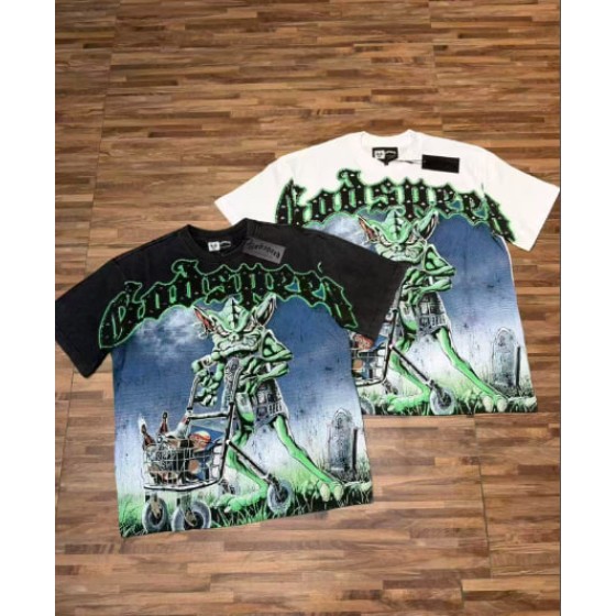 Godspeed American rock street style washed retro short-sleeved T-shirt